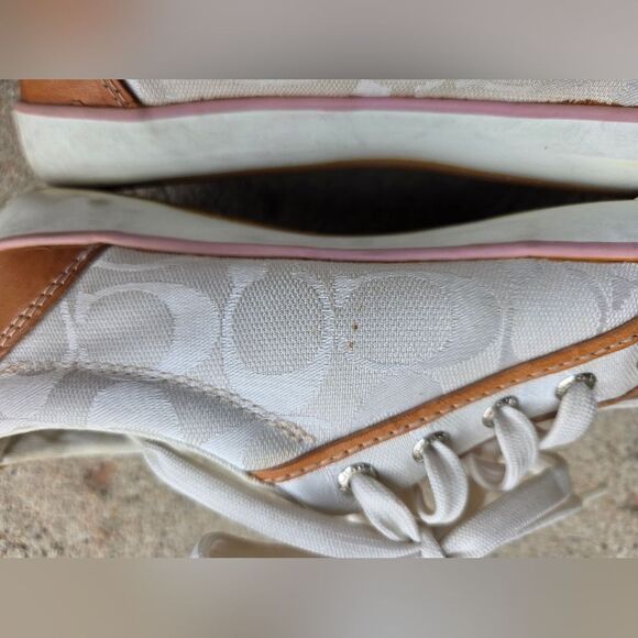 COACH Barrett Signature C Sneakers in White Tan Women's Size 7.5B Classic Skater - Picture 11 of 16